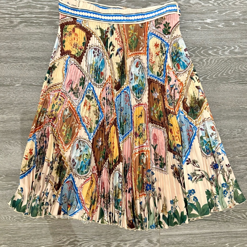 NWT Anthropologie Ranna Gill Pleated Midi Skirt Bird and Floral Print XL - Picture 6 of 11